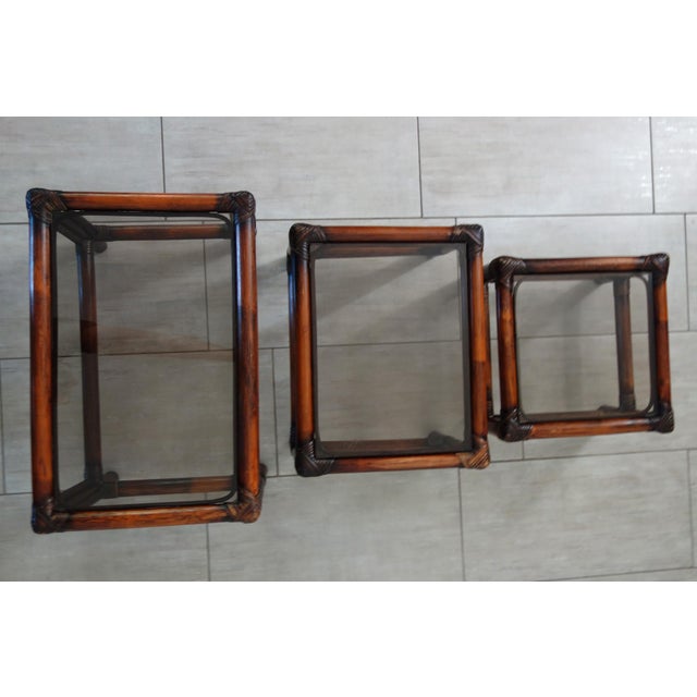 1960s Vintage Rattan Nesting Tables, 1960s, Set of 3 For Sale - Image 5 of 17