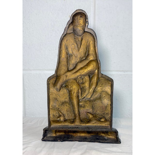 Metal Antique Thick Gilt Bronze Figural Lord Sai Baba Idol Figurine Doorstop Statue For Sale - Image 7 of 9