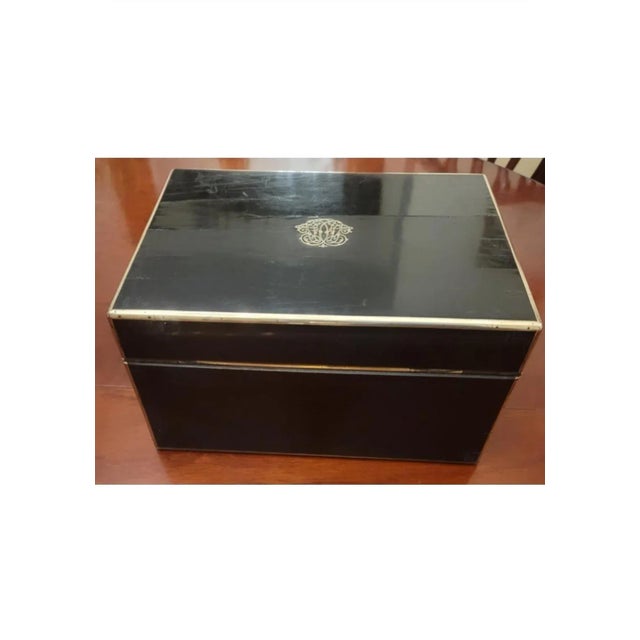 Mid 19th Century 1839 Fitzmaurice West Victorian Ebony & Brass Inlays Necessaire De Voyage For Sale - Image 5 of 13