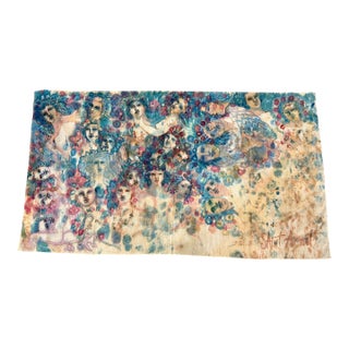 Ethereal Watercolor Style, Crowd of Faces Decorative Textile Artwork Signed Saint Amant For Sale