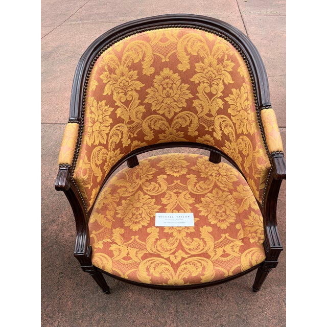 Michael Taylor 1990s Michael Taylor Classic Style Fluted Mahogany Arm Chair For Sale - Image 4 of 8