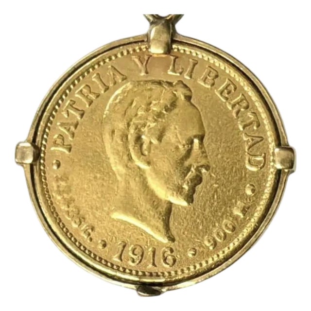 Vintage 14k Gold Cuban Dos Pesos Coin Pendant, 1916 For Sale