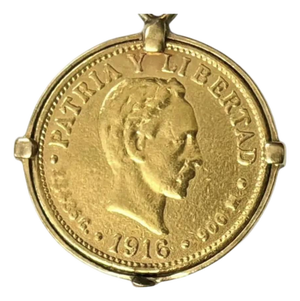 Vintage 14k Gold Cuban Dos Pesos Coin Pendant, 1916