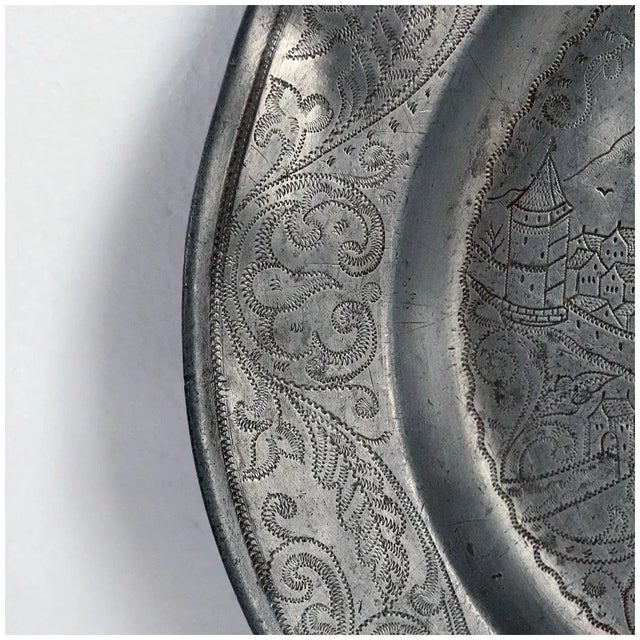 Mid 18th Century German Pewter Wrigglework and Engraved Reeded Schwabisch Gmund City Plate For Sale - Image 5 of 8