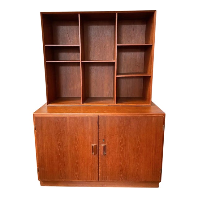 1960s Danish Teak 2 Piece Cabinet With Shelves For Sale