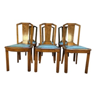 Art Deco Chairs in Green Vinyl, Set of 6 For Sale