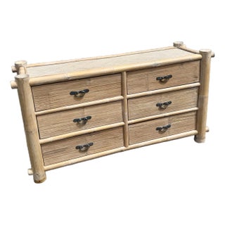 Boho Chic Chunky Bamboo Wicker Dresser For Sale