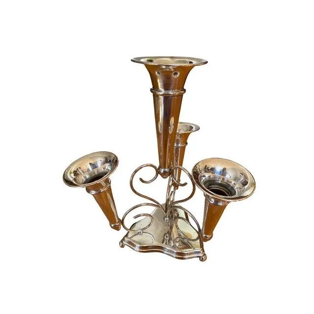 Silver-plate English Epergne. This simple yet elegant Epergne is ideal for tablescapes and side tables. Marples & Co was...