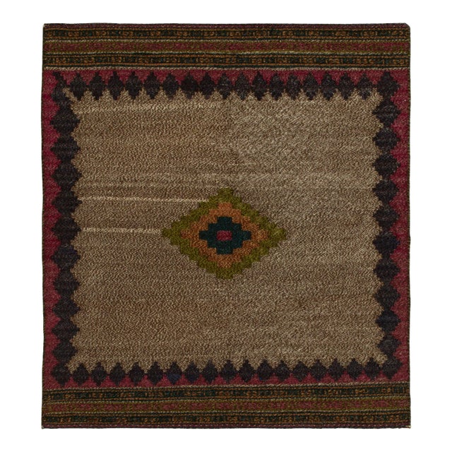 1980s Vintage Sofreh Kilim Rug in Beige-Brown, Multi Hued Medallion Pattern For Sale