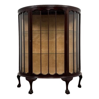 Early 20th Century Antique English Edwardian Demi-Lune Glazed Vitrine Cabinet For Sale