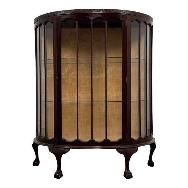 Early 20th Century Antique English Edwardian Demi-Lune Glazed Vitrine Cabinet For Sale