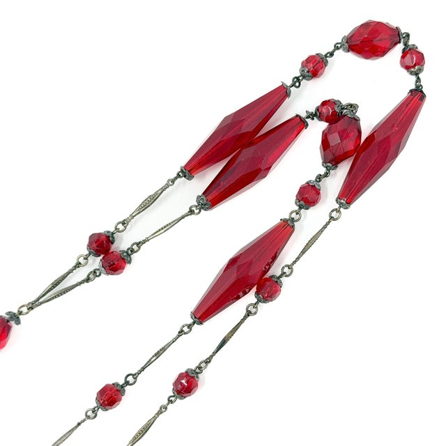 Metal Art Nouveau Red Glass and Gilded Metal Tassel Necklace, 1890s For Sale - Image 7 of 8