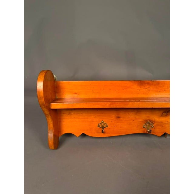 French 19th Century Cherry Wall-Mounted Shelf With Five Bronze Hooks, Circa 1890 For Sale - Image 11 of 16