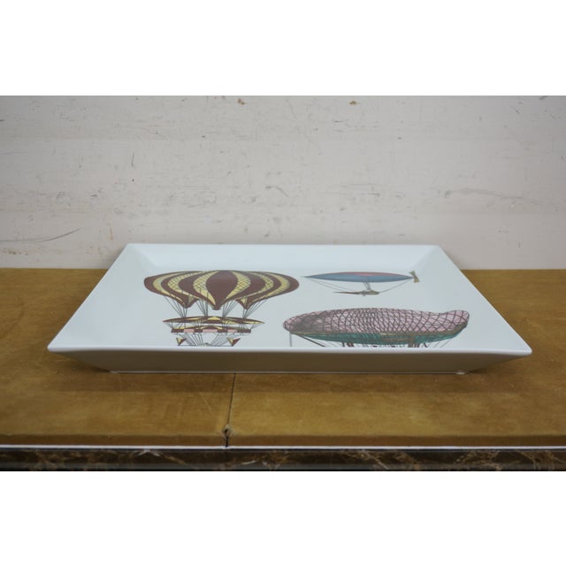 Red Piero Fornasetti Milano Italy Porcelain Palloni n.2 Hot Air Balloons Tray For Sale - Image 8 of 11