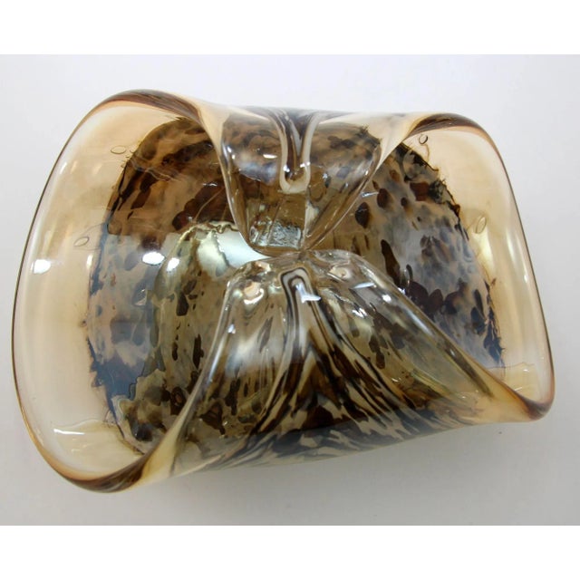 Murano Italian Mouth Blown Art Glass Sculptural Bowl in Brown and Gold For Sale In Palm Springs - Image 6 of 12