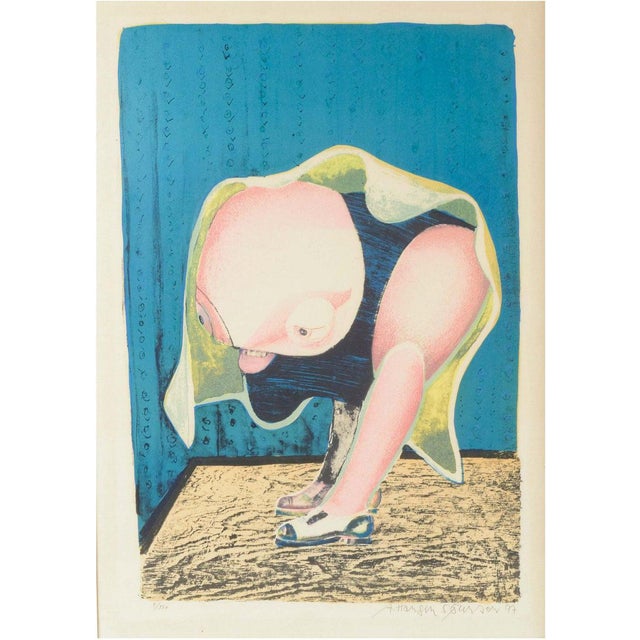 Arne Haugen Sørensen, Satirical Composition with Figure, 1977, Colour Lithograph For Sale