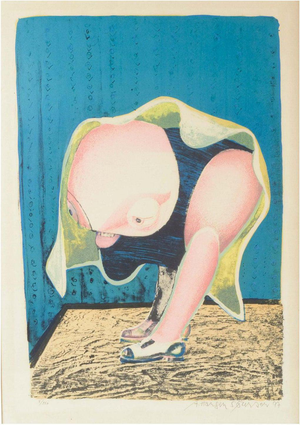 Arne Haugen Sørensen, Satirical Composition with Figure, 1977, Colour Lithograph