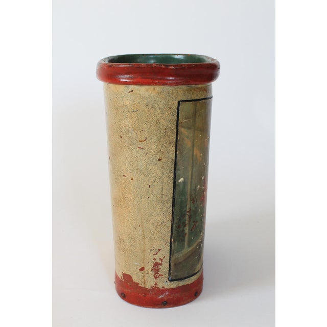 Early 20th Century Antique Leather Wrapped Floral Wastebasket For Sale - Image 5 of 11