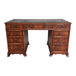 Bradley Furniture Mahogany Leather Top Federal Style 7 Drawer Executive Desk For Sale