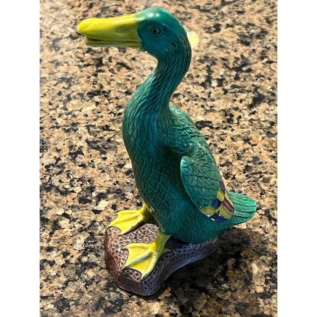 Chinoiserie Vintage Republic of China Mandarin Pottery Duck Figurine For Sale - Image 3 of 12