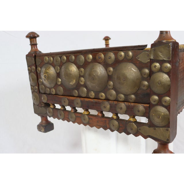 Vintage Wood Side Table with Brass Details, 1930s For Sale - Image 11 of 15