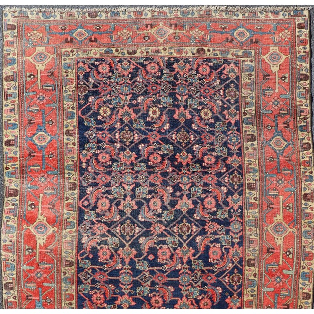 Tribal Antique Persian Bidjar Gallery Rug With Navy Field and Red Geometrics 6'3 X 12'9 For Sale - Image 3 of 17