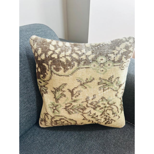 Textile Vintage Turkish Rug Pillow Cover, Handwoven Wool Isparta Floral Cushion, Moody Dark Brown Boho Pillow, 16x16 In For Sale - Image 7 of 8