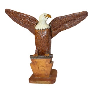 Vintage Hand Carved Wood Folk Art American Bald Eagle Bird Sculpture Statue For Sale