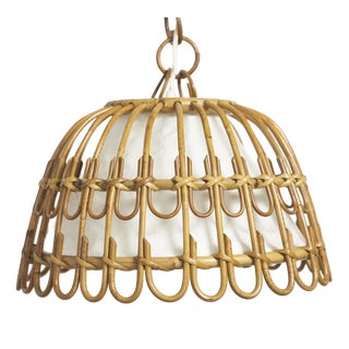 Vintage Rattan Bell Pendant Lamp, 1950s For Sale