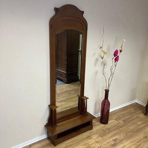Antique Art Deco Standing Mirror in Walnut, 1930s For Sale - Image 10 of 11