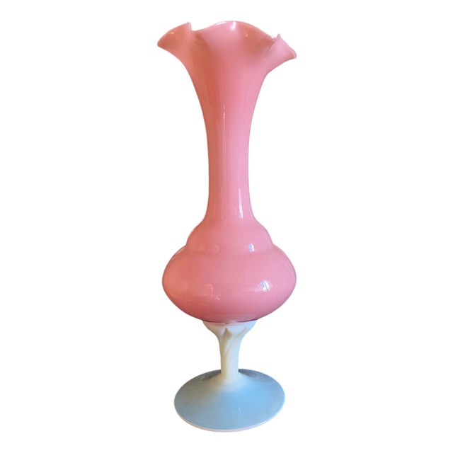 Large Italian Bohemian Pink Opaline Vase, 1960s For Sale