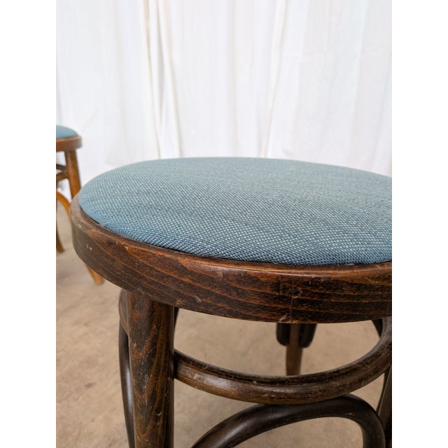 Vintage Bentwood Stools with Blue Upholstered Seats, 1970s, Set of 2 For Sale - Image 13 of 15