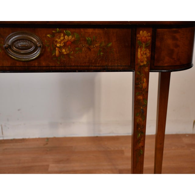 1930s English Regency Satinwood Floral Hand Painted Console Table For Sale - Image 6 of 15