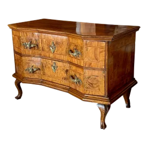 North Italian Baroque Marquetry Walnut Commode Sauteuse, 18th Century