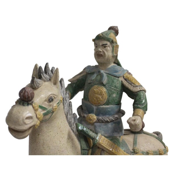 Ceramic Chinese Handmade Ceramic Warrior on Horse Figure For Sale - Image 7 of 8