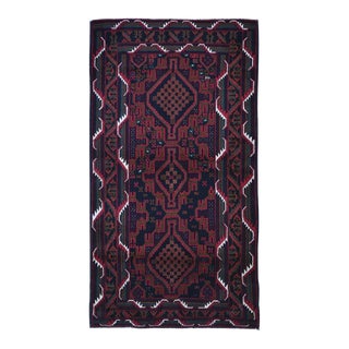 1960s Persian Baluch Wool Hand Knotted Geometric Medallion Design Rug For Sale