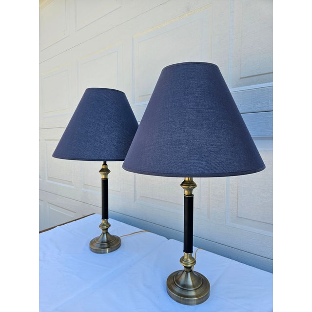 Late 20th Century Late 20th Century Blue and Brass Lamps - a Pair For Sale - Image 5 of 16