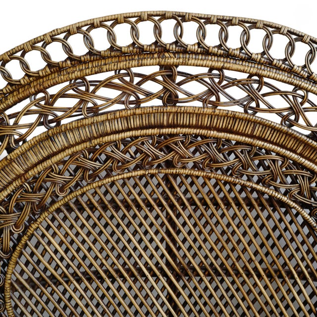 Wood Vintage Grand Tea Stain Wicker Boho Peacock Chair For Sale - Image 7 of 7