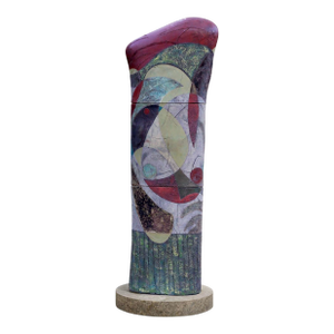 "Forest Murmurs" by Michael Gustavson, Large Raku Ceramic Column Sculpture, Purple Teal and Earth, Contemporary California Art, Vibrant Colors