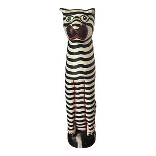 1960s Folk Art Hand Carved Cat Statue For Sale