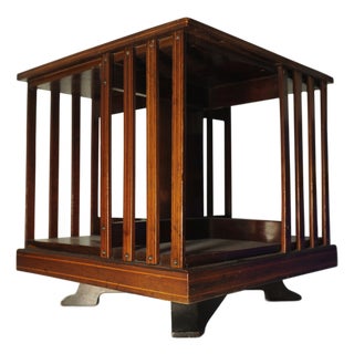 Antique Victorian Revolving Tabletop Bookcase with in-Lay Flame Mahogany For Sale