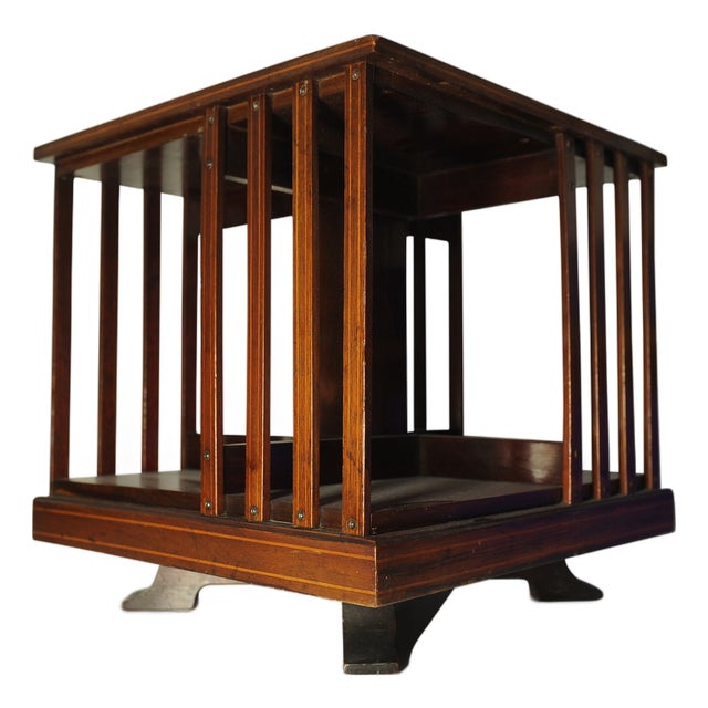 Antique Victorian Revolving Tabletop Bookcase with in-Lay Flame Mahogany For Sale