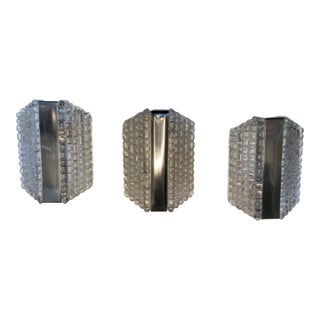 Frosted Glass Sconces Attributed to Kaiser Leuchten, Germany, 1960s, Set of 3 For Sale