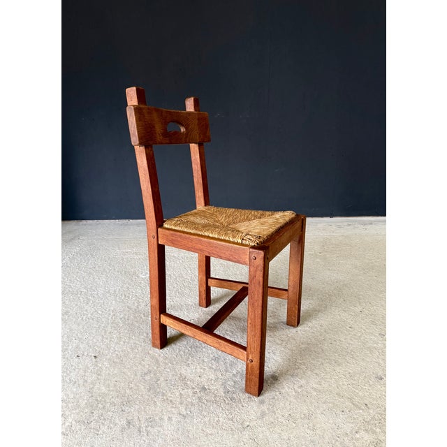 Brutalist Rustic Oak and Rush Dining Chair Set, Belgium, 1960s, Set of 6 For Sale - Image 13 of 18