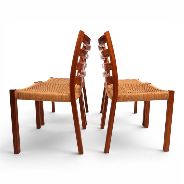 Model 408 Teak Paper Cord Dining Chairs by Niels Otto Møller for J.L. Møllers, 1975, Set of 4 For Sale - Image 13 of 18
