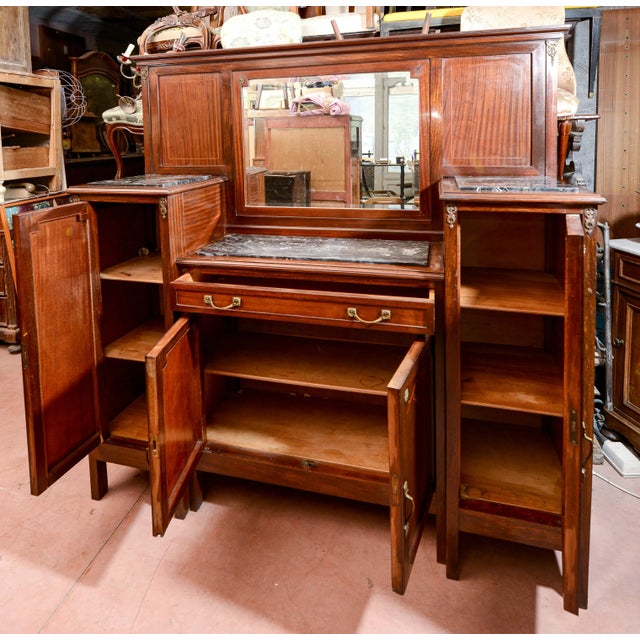 Vintage Italian Liberty Sideboard with Black Marble Plans & Central Mirror For Sale - Image 3 of 18