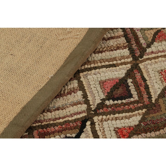 Textile Antique Hooked Rug With Beige-Brown Geometric Patterns, From Rug & Kilim For Sale - Image 7 of 7