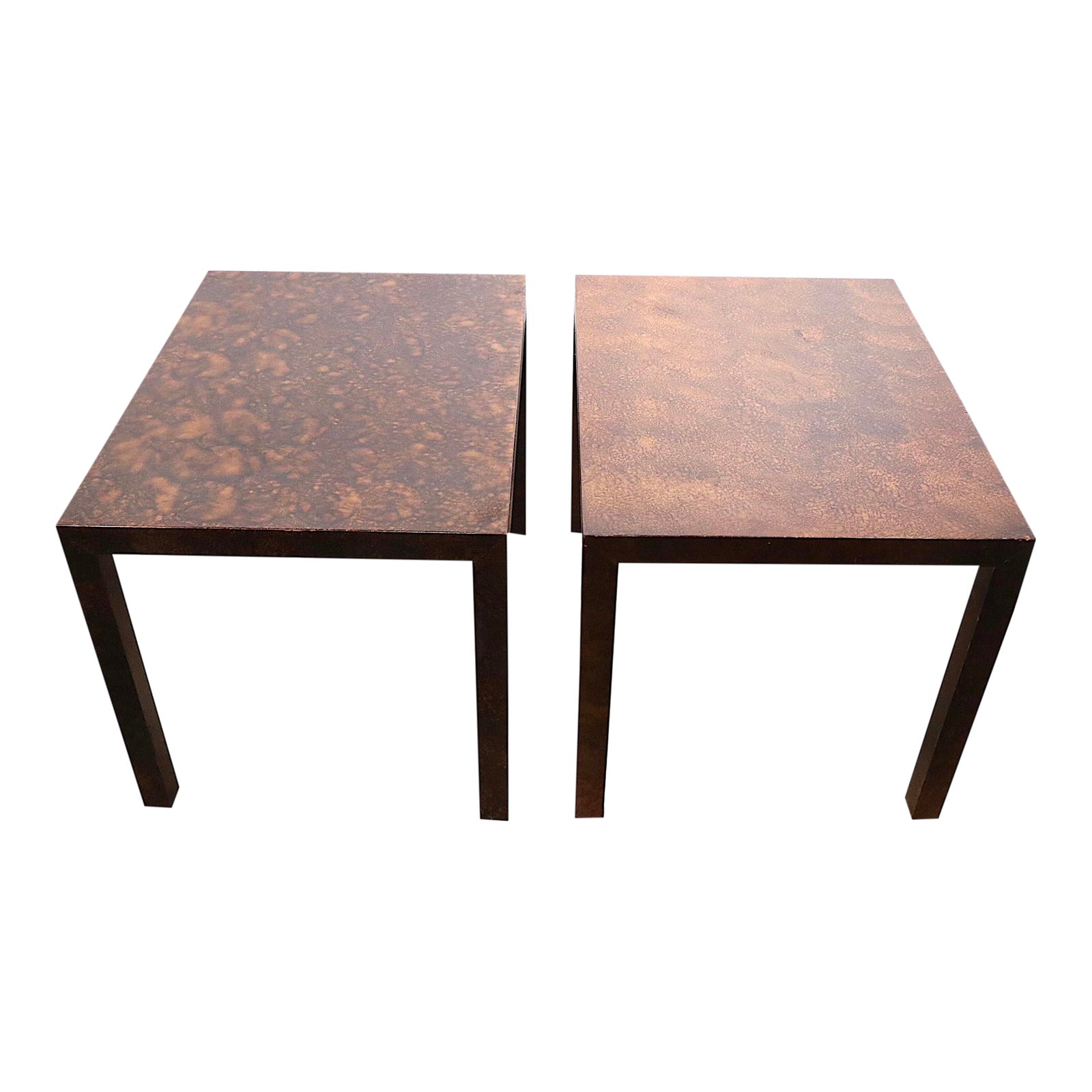 Parsons Style Brutalist Side, End Tables in Faux Tortoise Shell Formica ...