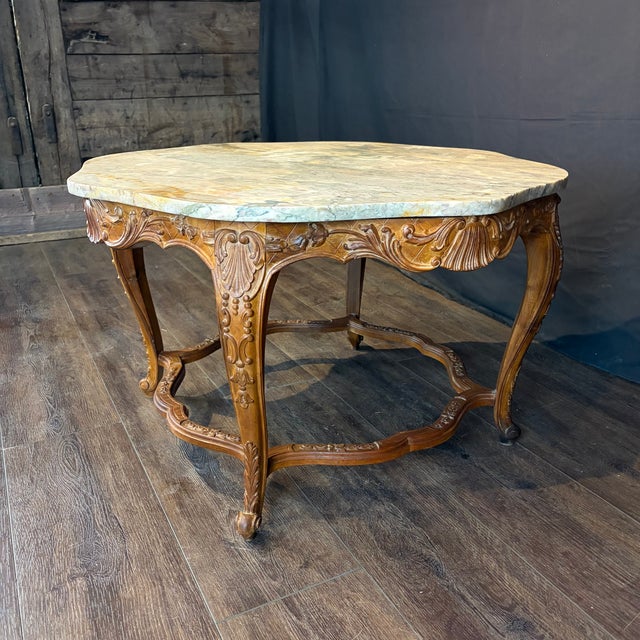 French Louis XV Marble Top Coffee Table With Exceptional Carving For Sale In Portland, ME - Image 6 of 10