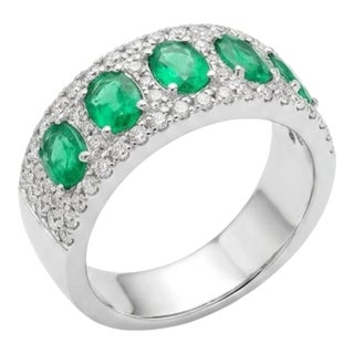 Natural 18k Gold Emerald Halo Ring With 1.06ct Diamonds, New For Sale